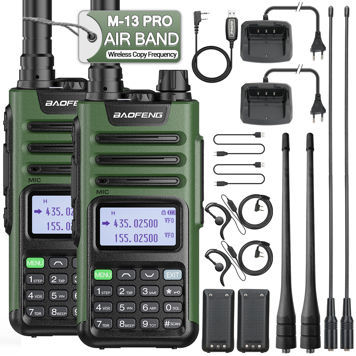 1/2 Uds Baofeng M-13 Pro Air Band Walkie Talkie 10W frecuencia de copia inalámbrica de largo alcance tipo C NOAA AM UV-5R K5 Ham Radio bidireccional