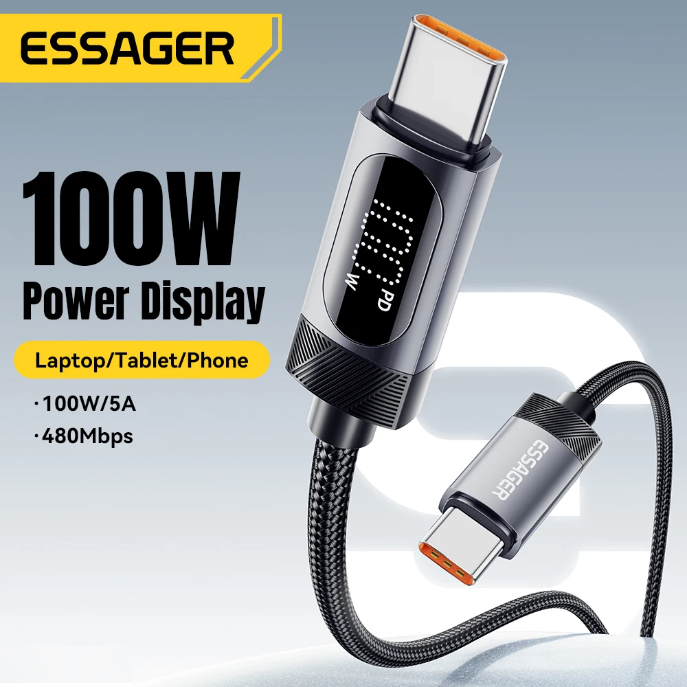 Cable Essager de 2m, 100W, tipo C a tipo C para iPhone 16, 15, Samsung, Huawei, PD, carga rápida para Macbook, iPad, Cable de pantalla Digital