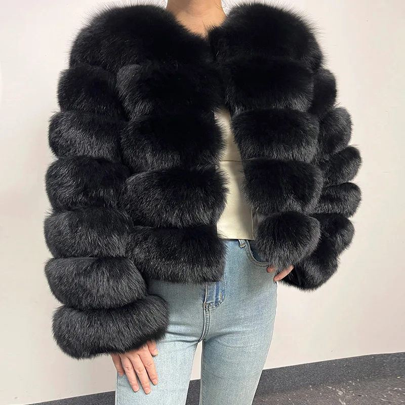2024 neue schwarze Winter Frauen Kalt mantel Top Fuchs Jacken Frauen Kleidung Luxus pelzigen natürlichen echten Fuchs Pelz Jacke Mäntel