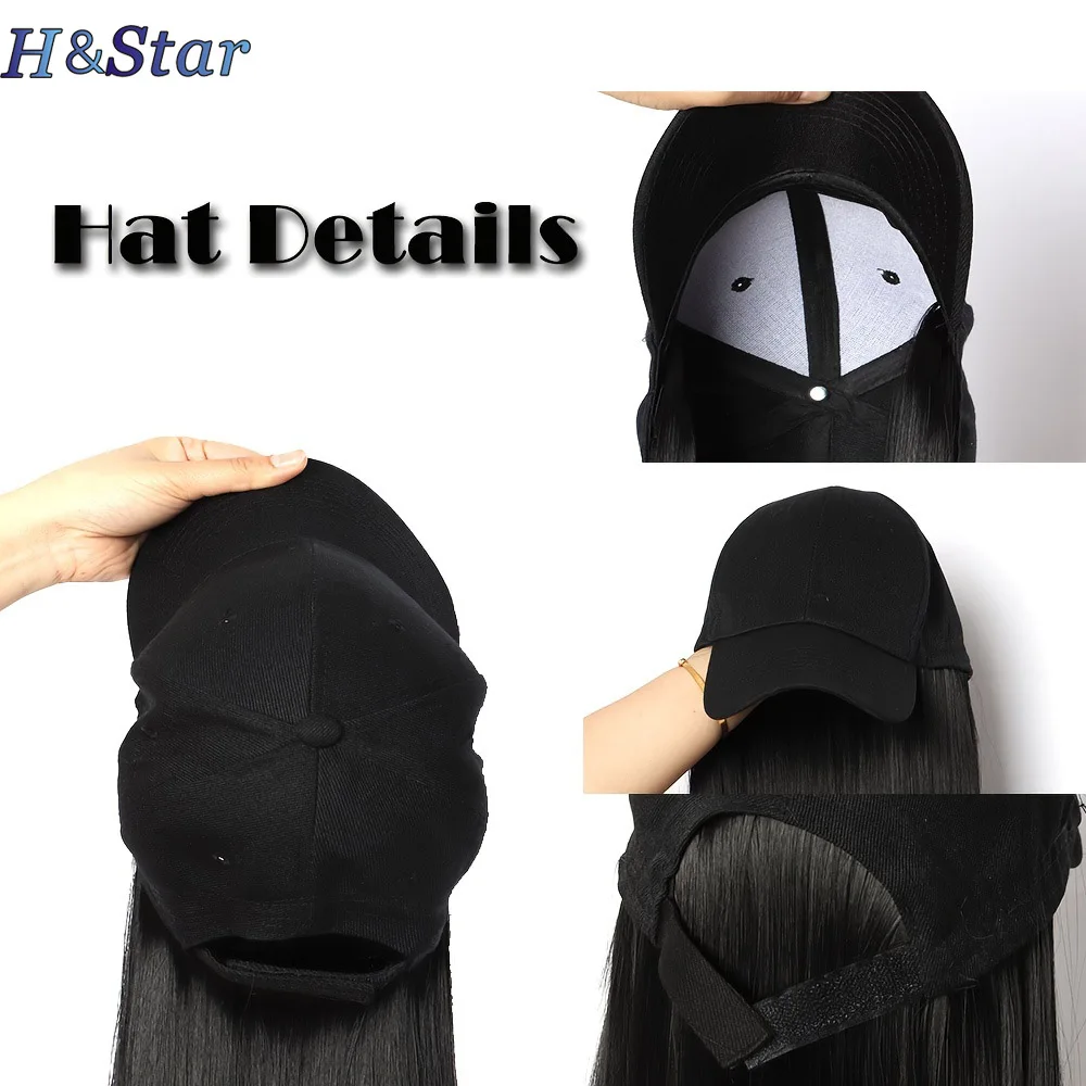H&STAR Peruca curta reta sintética, fibra resistente ao calor, elegante, chapéu de beisebol para meninas, com cabelo natural, boné de pico