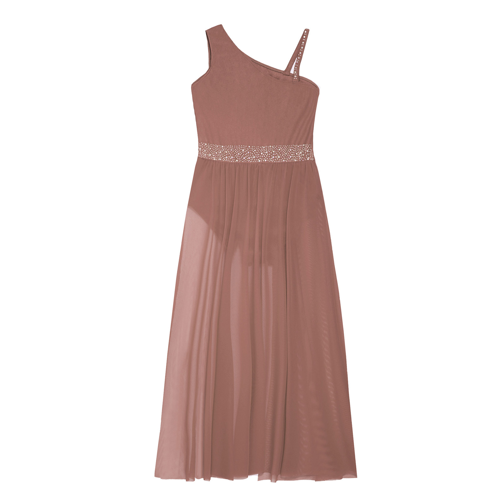 Kinder Mädchen Modern Lyrical Dance Kleid Ballett Gymnastik Performance Kostüm Strass Side Split Sheer Mesh Trikot Dancewear