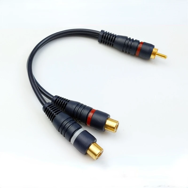 2 RCA a 1 RCA hembra a macho a hembra Cable divisor de Audio distribuidor convertidor altavoz Cable dorado
