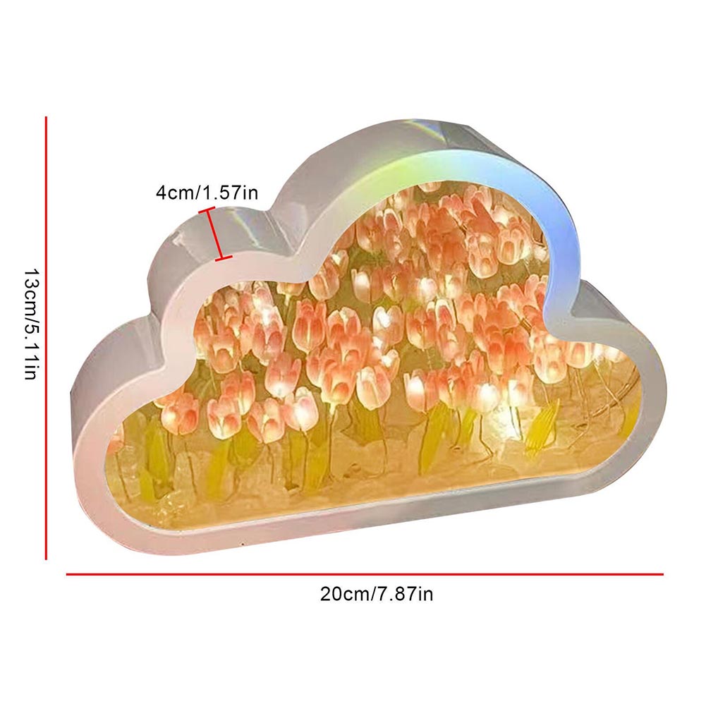 Lámparas de tulipán con nubes, luz LED nocturna, lámparas de mesa con espejo, adornos DIY para dormitorio, decoración, luces de mesa con espejo