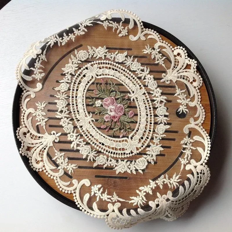 Europeu Oval Lace Bordado Coaster, Cozinha Cup Mat, Fruit Plate Cover, Decoração Do Quarto, Mesa De Jantar, Estudo