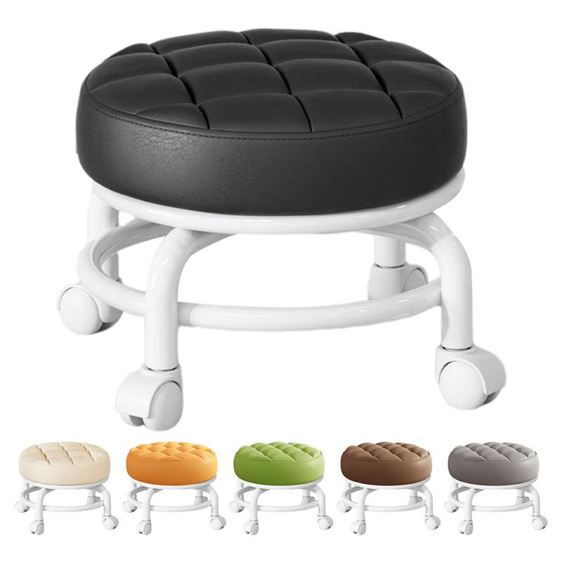 360 องศาหมุนสตูลกลิ้งหนัง PU Multi-Functional Heavy Duty ต่ําที่นั่งกันน้ํารอบสตูลล้อ