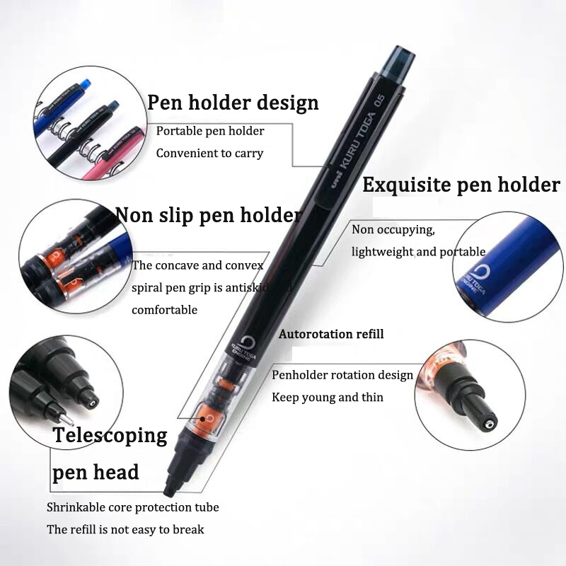 uni M5-452 Mechanical Pencil KURU TOGA 0.5mm HB/2B Lead Core Low Center Of Gravity Rotation lapicero School Stationery Supplies