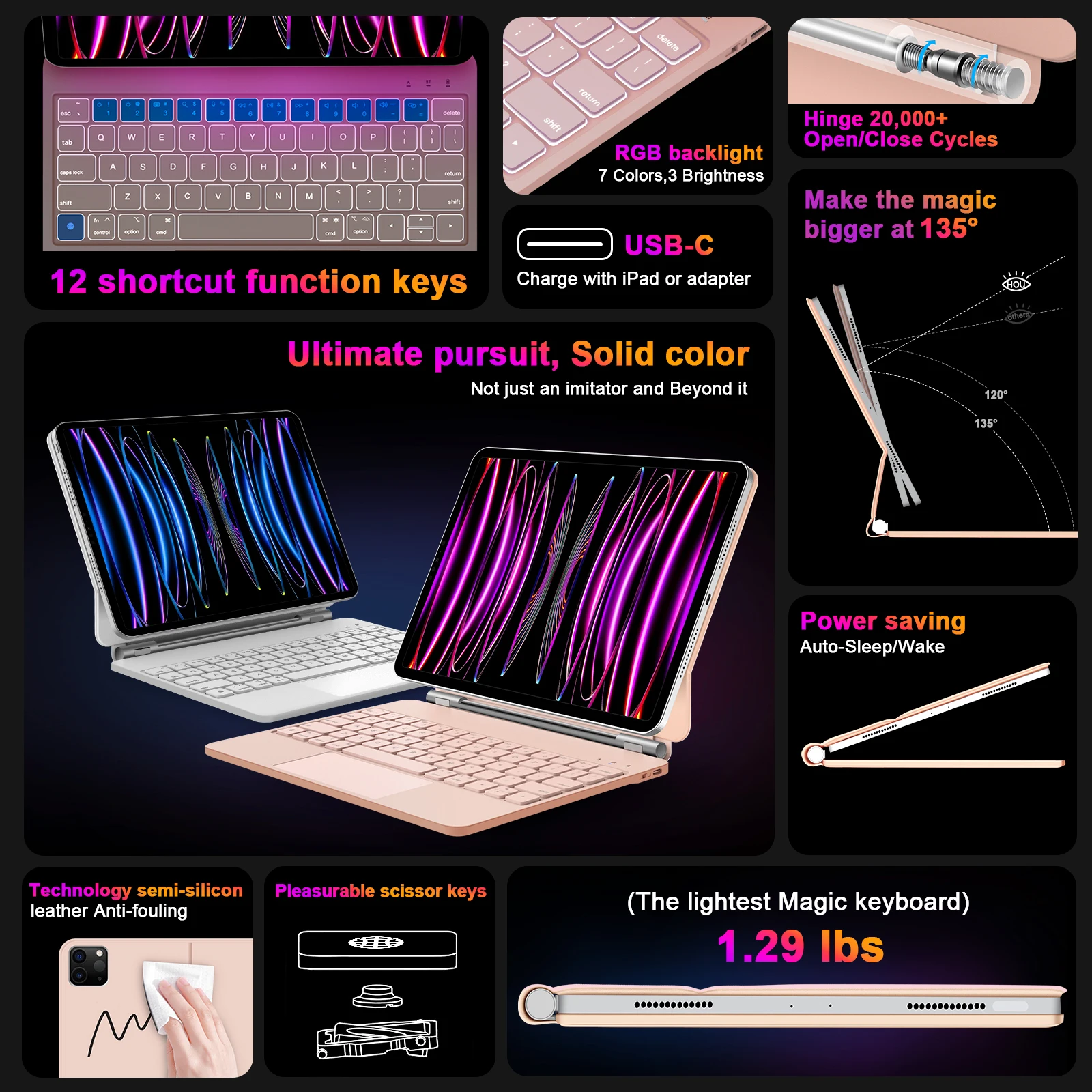 GOOJODOQ Magic Keyboard for iPad Pro 11 13 2024 M4 Air 6 Air 4 Air 5 10.9 for iPad Pro 12.9 M2 10th Generation for iPad Keyboard