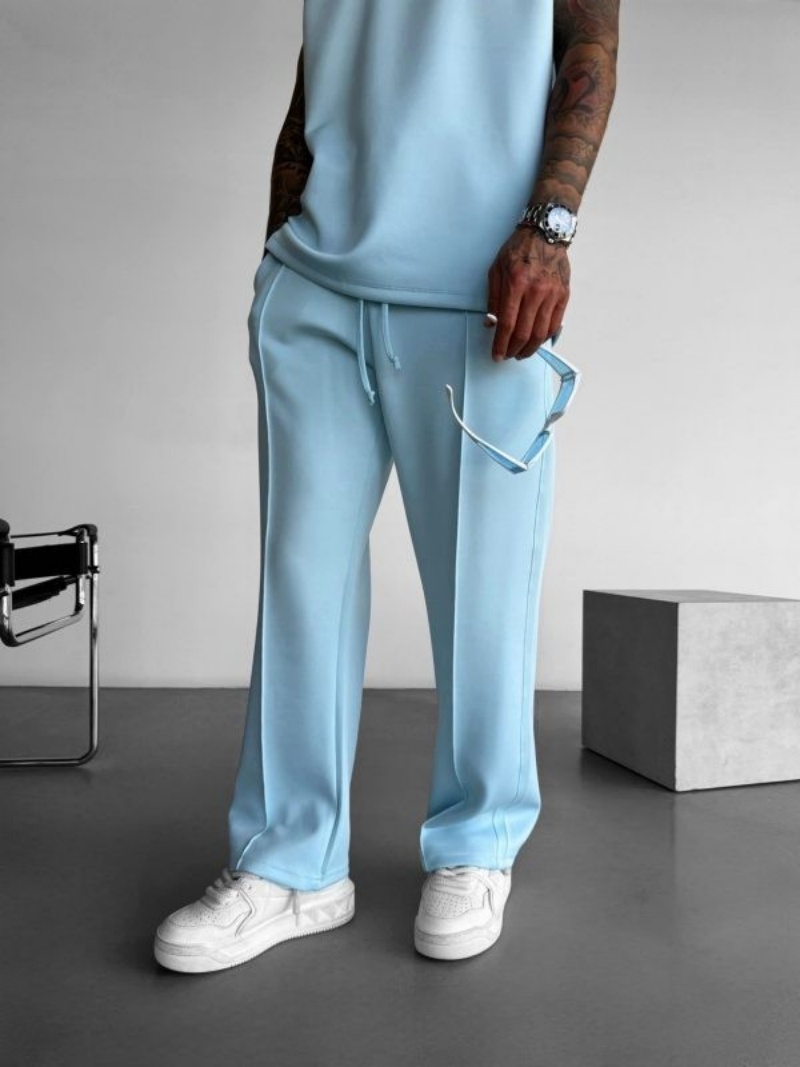 Novas calças casuais masculinas, elegantes e confortáveis, cintura elástica, cordão, linha única, plissada, cor sólida, bolso, calças