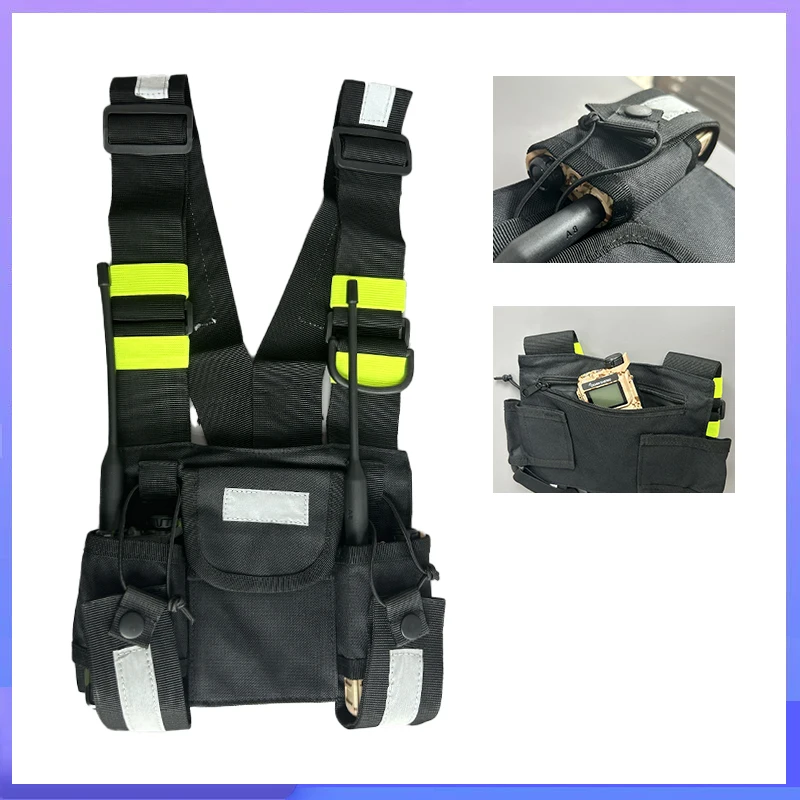 Walkie Talkies Front Pack Pouch Case Radio Schouder Holster Twee Manier Radio Reflecterende Borst Harnas Houder Tas Vest Rig Drop Ship