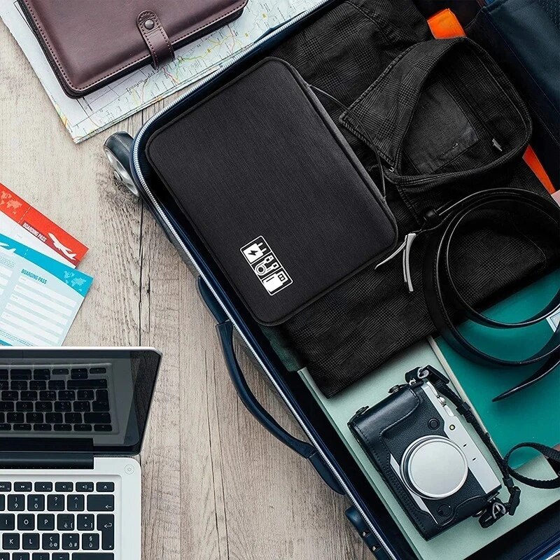 New Travel Digital Data Line Storage Bag Large Capacity Anti-moisture Grid Multi-functional Headphone Charger Finishing-ag