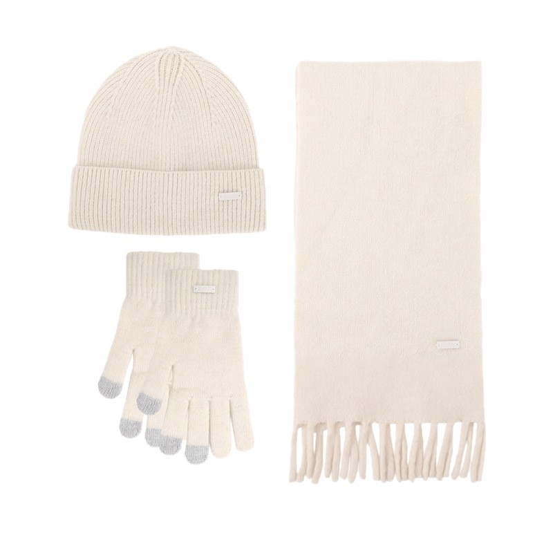 3-piece set women's winter knit hat scarf gloves combo, comfortable soft casual warm hat set, outdoor windproof riding set