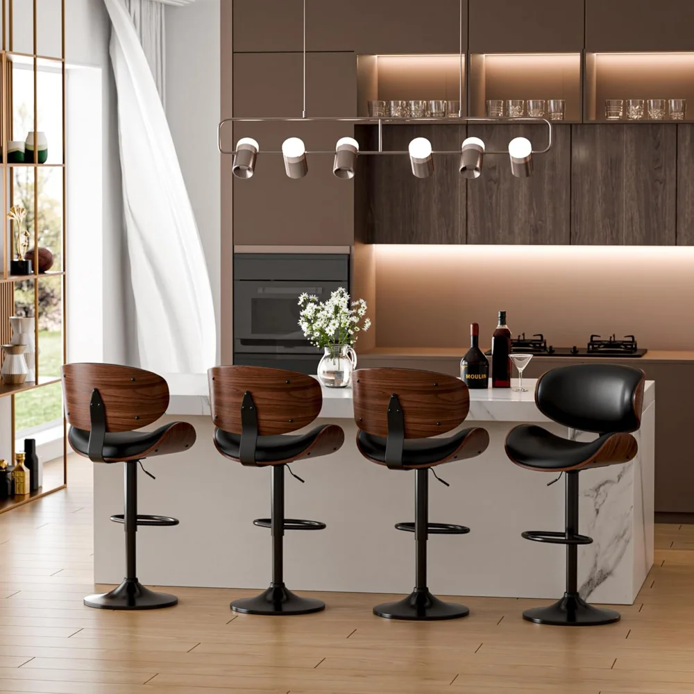 Bar Stools, Adjustable Swivel Leather Bar Stools for Kitchen Island, Mid Century Modern Counter Height Bar Chairs