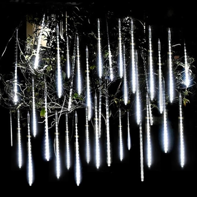 Luci a pioggia a LED con pioggia di meteoriti, impermeabili, gocce di pioggia che cadono, per decorazioni natalizie, feste, patio, 30/50 cm