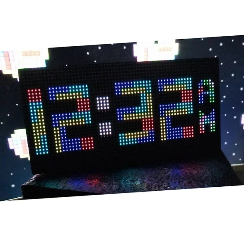Orologio a matrice di punti fai-da-te Blocco multifunzionale Orologio con temporizzazione automatica digitale WIFI Orologio con display a colori a LED
