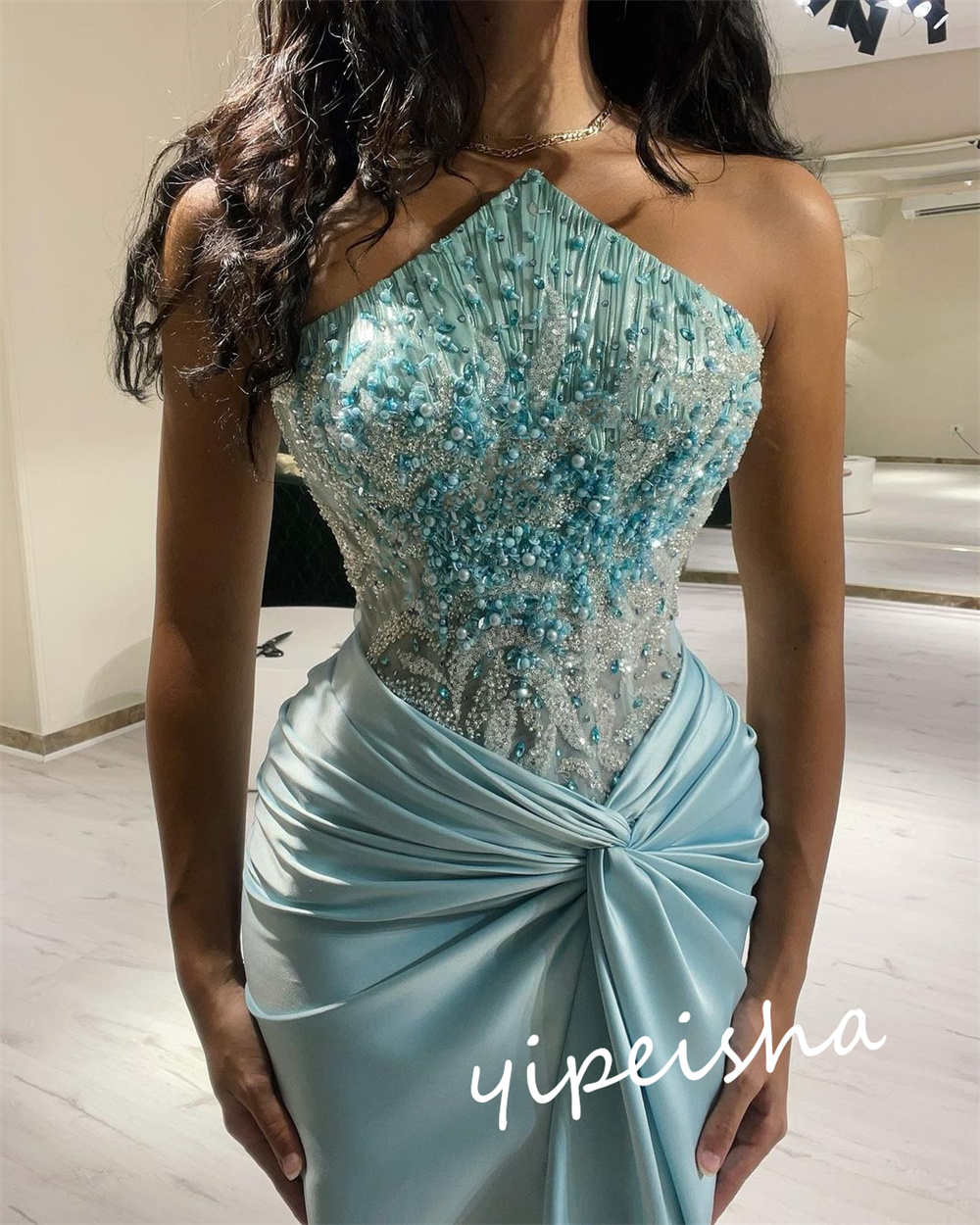 Customized Classic Modern Style Formal Evening Strapless Mermaid Beadings Bespoke Occasion  Prom Dresses