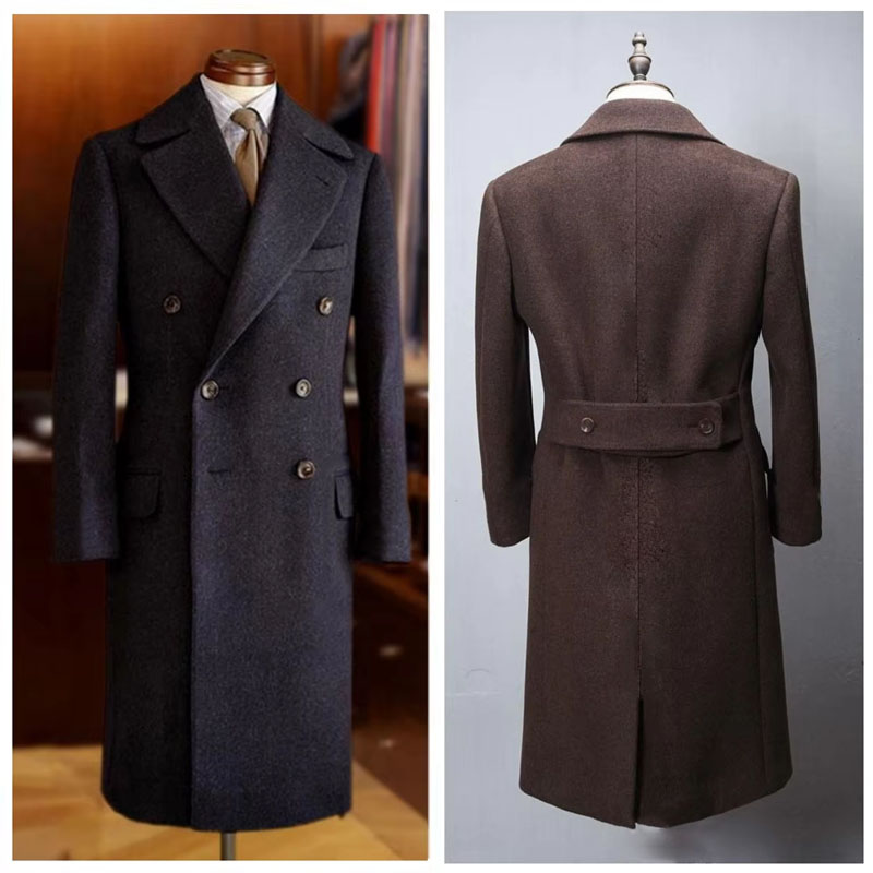 Винтажное мужское длинное пальто, двубортное шерстяное пальто больших размеров, теплая зимняя деловая куртка, индивидуальный пиджак