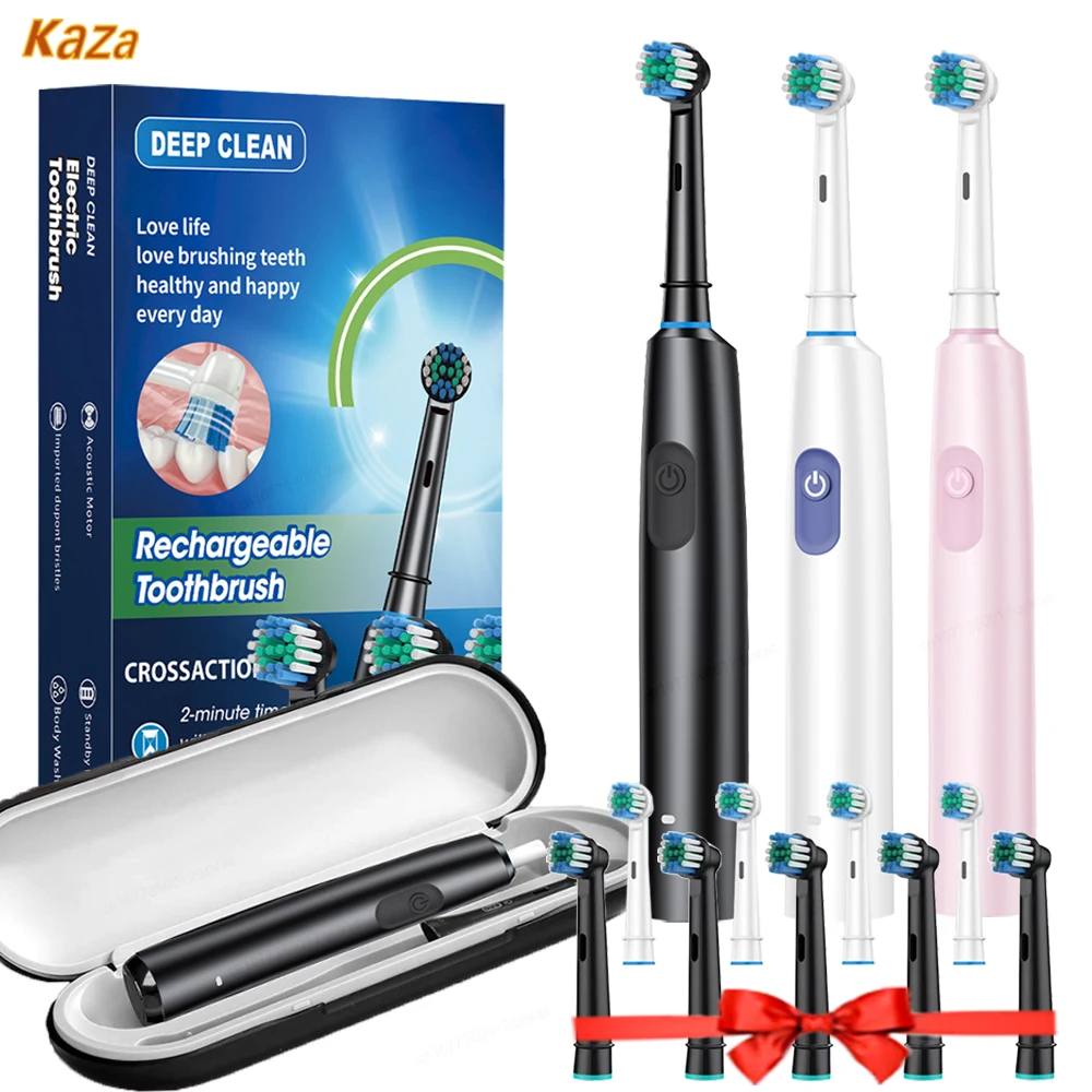 Cepillo de dientes eléctrico recargable, cepillo de dientes eléctrico giratorio para adultos, cepillo de dientes inteligente, limpiador de dientes con 8 cabezales suaves