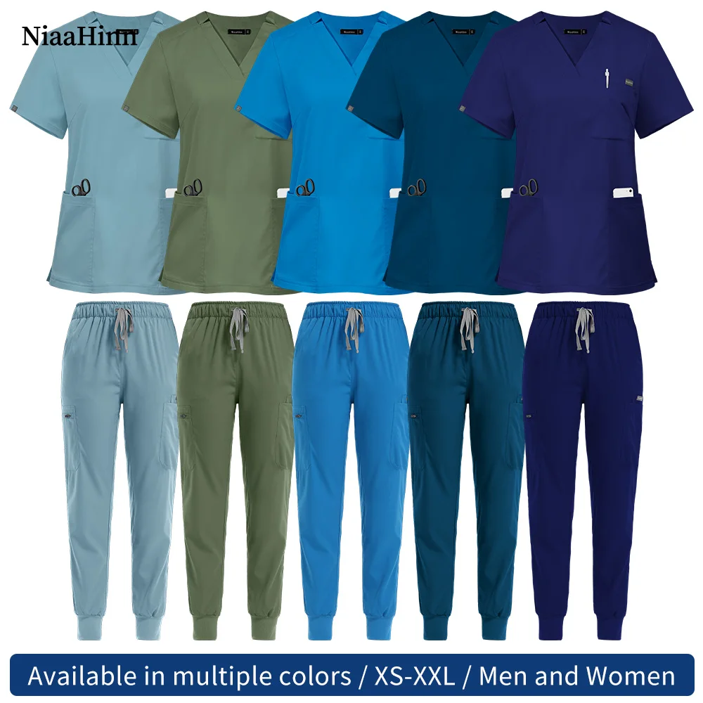 Niaahinn Krankenschwester-Zubehör, medizinische OP-Kittel, Set, Arzt, Krankenschwester, besondere Peelings, Uniform, einfarbig, Zahnarzt-Arbeitskleidung, Damen und Herren