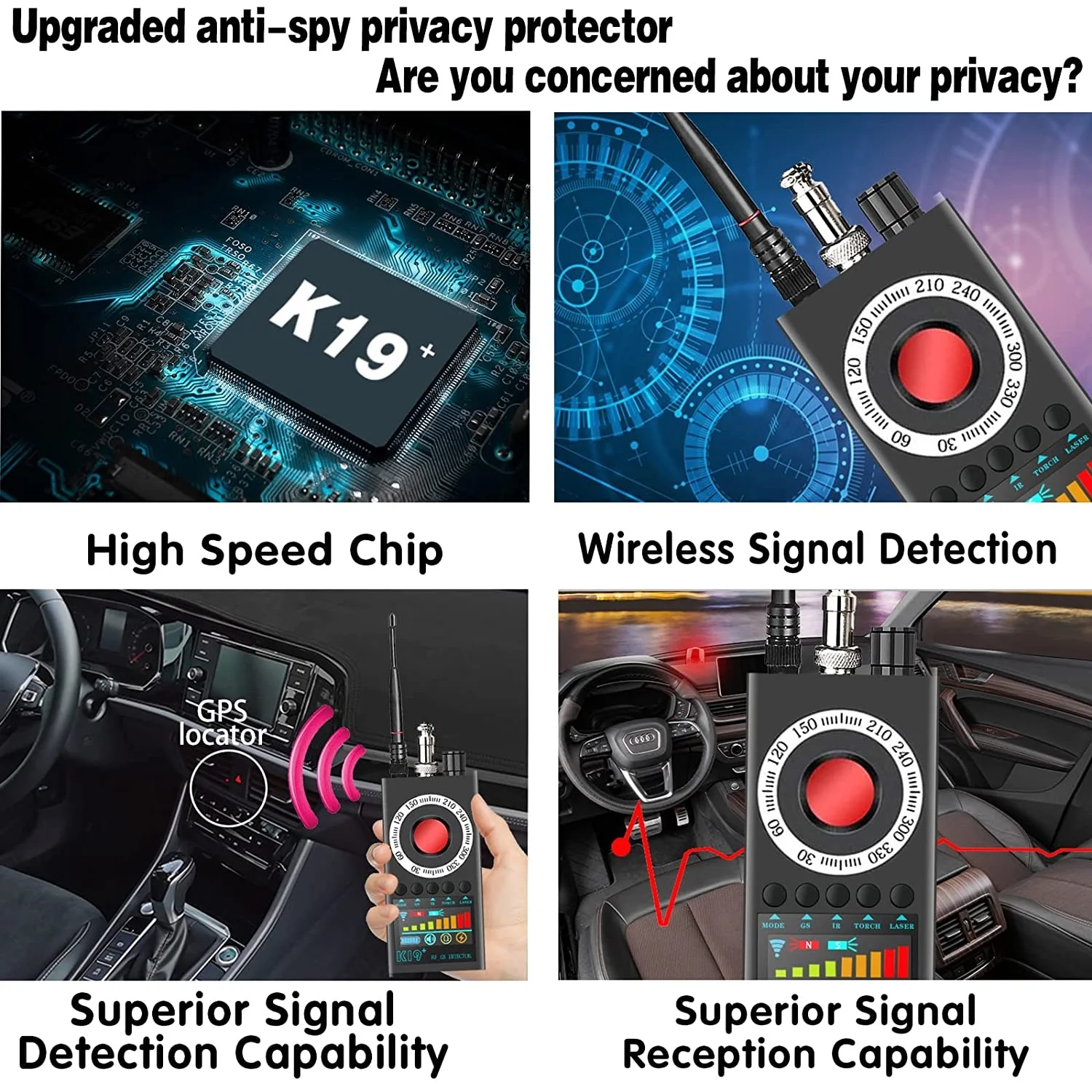 New K19+ Eavesdropping Hidden Camera Detector RF Wireless Gsm Sound Signal GPS Tracker Cam Detector Bug Finder