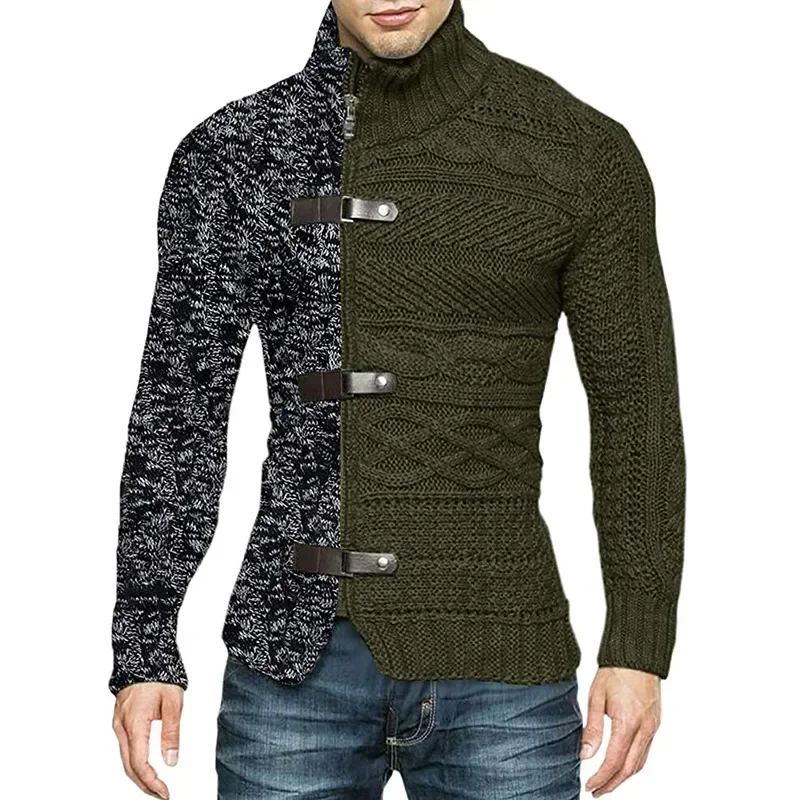 Herbst Winter Herren Pullover Patchwork Roll kragen Strickjacke Mann lässig gestrickt Slim Fit Langarm Mode Pullover Oberbekleidung