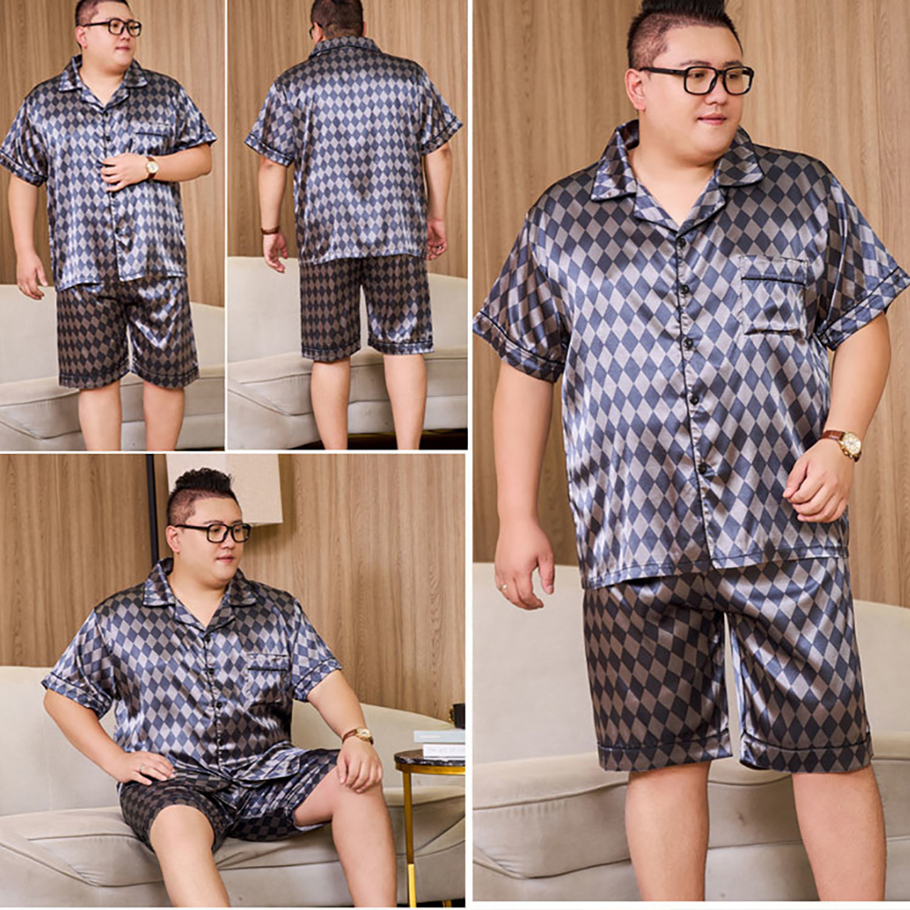 メンズシルクパジャマ,通気性,カジュアル,チェック,ラージサイズ,3XL〜5XL, 165kg,夏