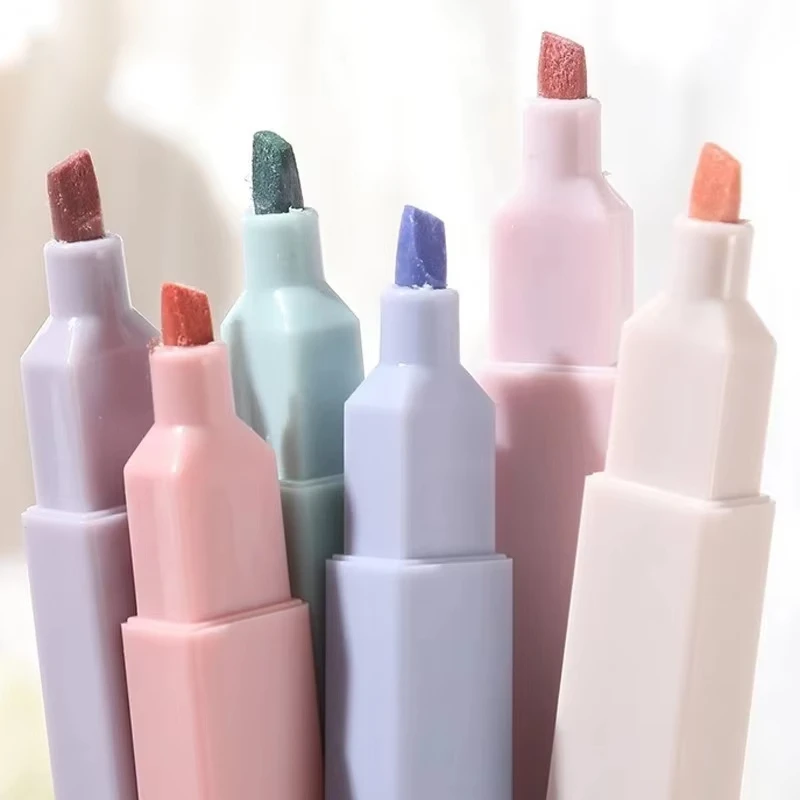 6 pçs/set cor pastel marcador kawaii papelaria cor marcador material escolar estudante marcador marcador japonês papelaria