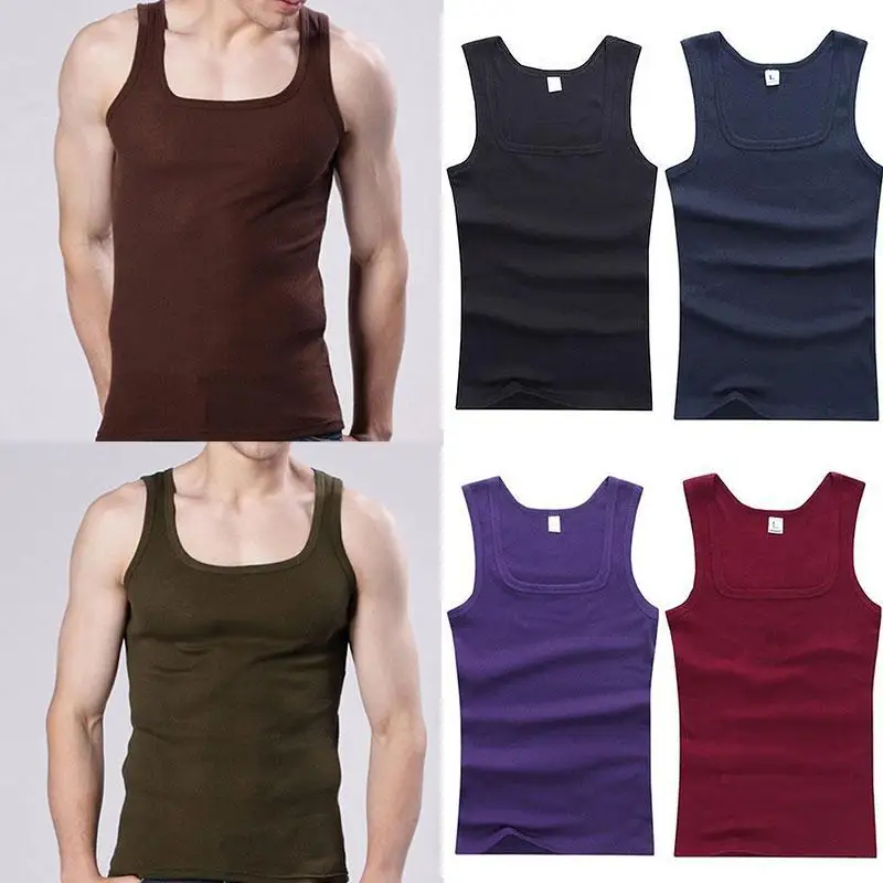 綿 100% メンズ特大 Tシャツノースリーブタンクトップ無地フィットネス男性筋肉ベストボディービル Tシャツ男性用 Tシャツ