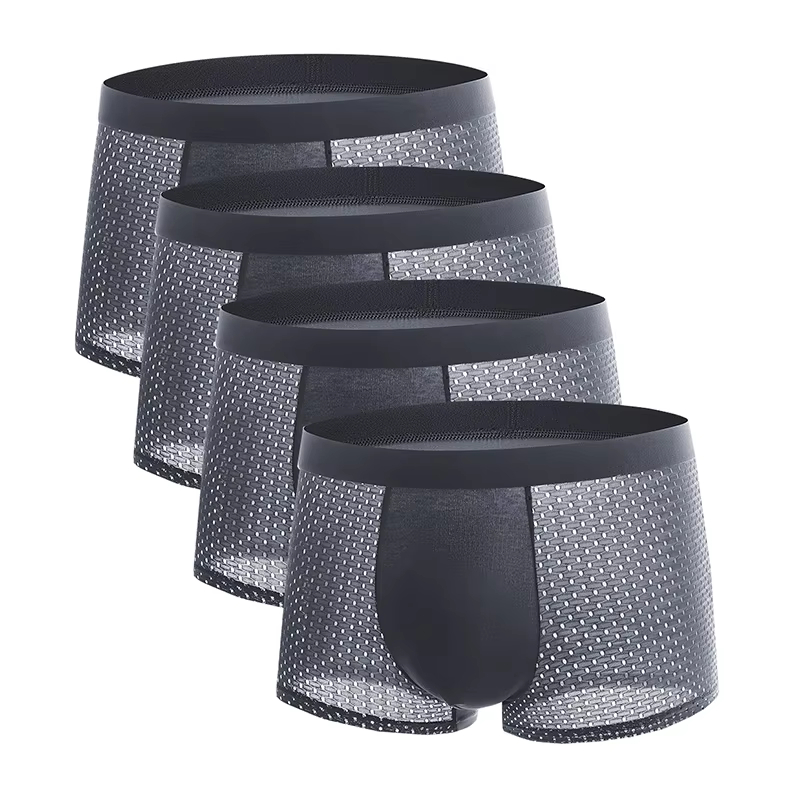 4 pçs homens boxershorts lce malha de seda calcinha masculina sólida sexy comfortabler verão respirável lntimate cuecas