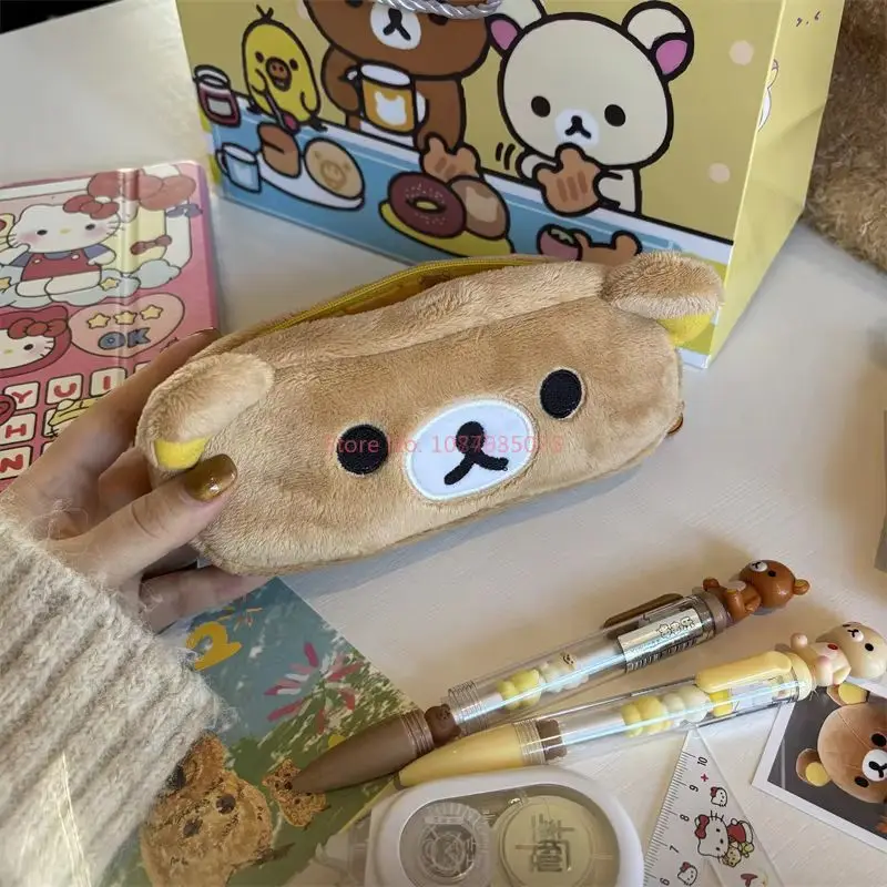 Kawaii Rilakkuma ดินสอสําหรับเด็กผู้หญิงน่ารักการ์ตูนหมีดินสอกระเป๋าปากกากระเป๋าเครื่องเขียนโรงเรียนของขวัญ Ins ร้อน