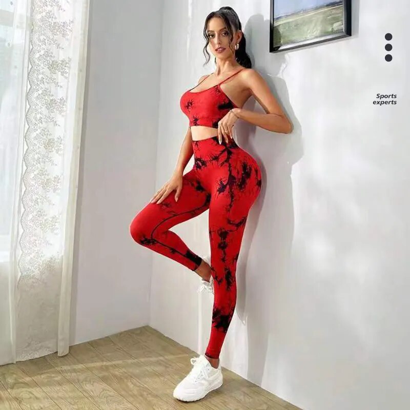 Nieuwe Tie Dyed Naadloze Yoga Pak Set Hangende Nek Yoga BH Sport BH Yoga Basic Broek Fitness Broek Set