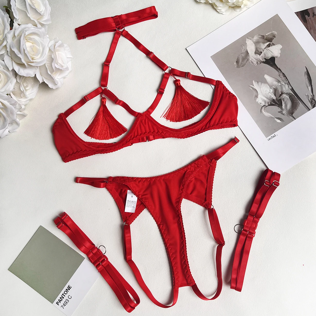 Ellolace Sensualพู่เครื่องรางชุดชั้นในดูผ่านเปิดBra Biliznaชุดเซ็กซี่ร้อนIntimate NakedกางเกงCrotchless Exoticชุด
