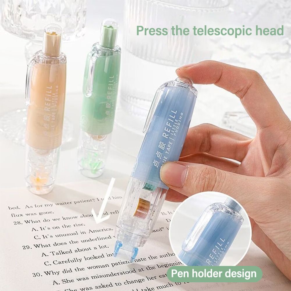 360 Degree Rotation Tip Double Sided Adhesive DIY Scrapbooking Replaceable Core Roller Glue Tape Pen Shape Press Type