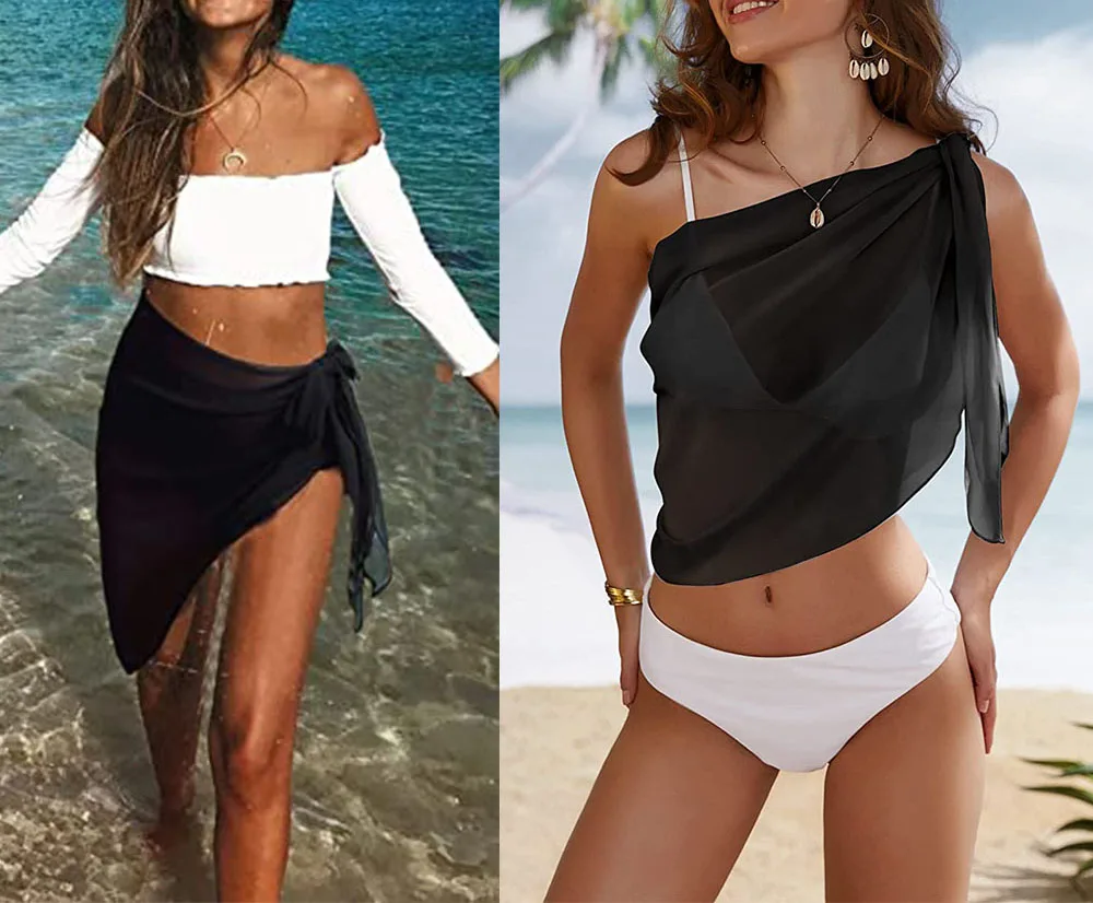 Sarongs courtes pour femmes, Cover-Up pour maillot de bain, jupe courte transparente, écharpe en mousseline de soie, Cover-Up pour maillots de bain