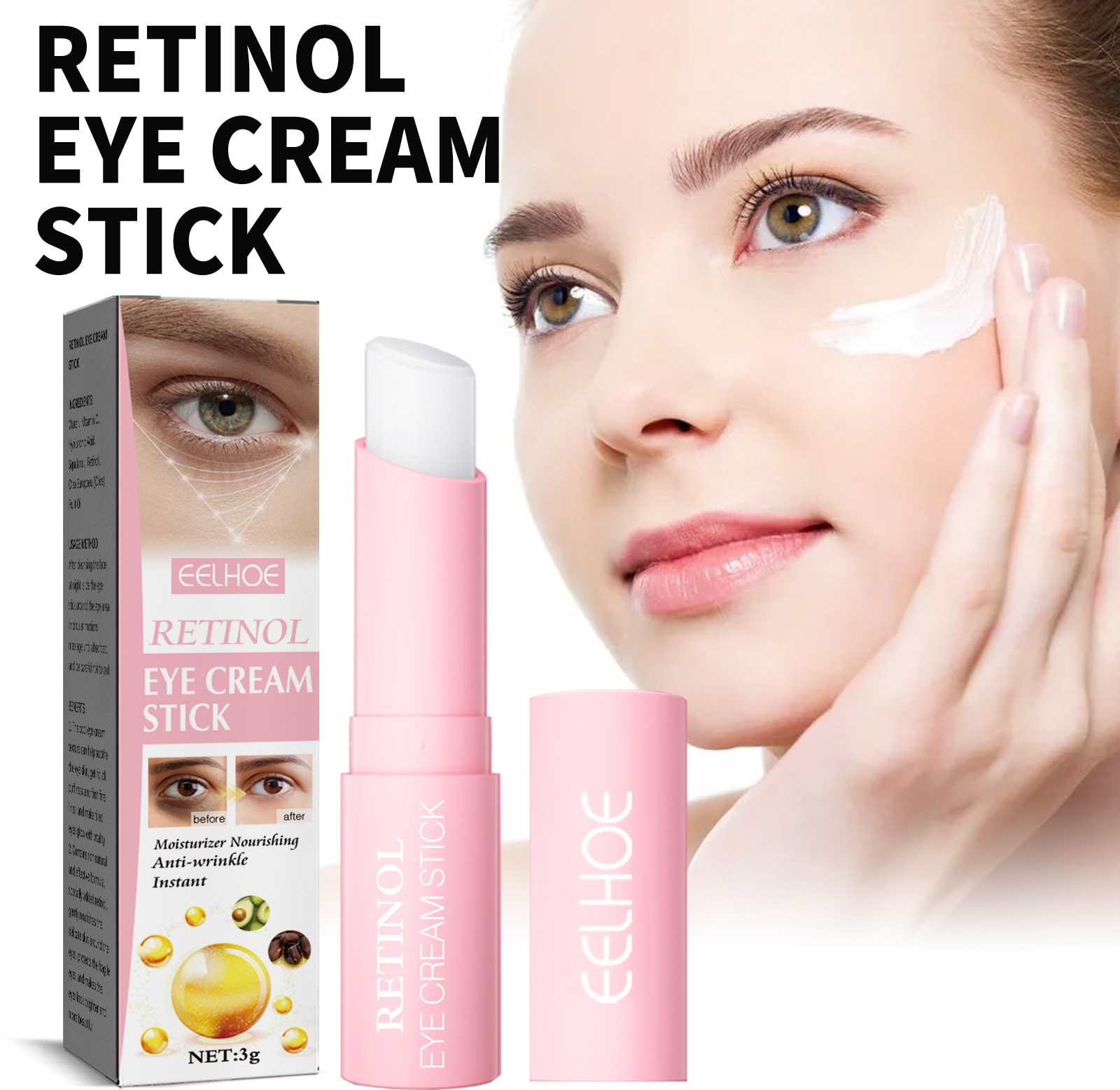 Crema per gli occhi al retinolo Stick Lifting Dissolvenza Linea sottile Rimuovi le occhiaie Borse per gli occhi Anti gonfiore Idratante Levigante Cura della pelle degli occhi