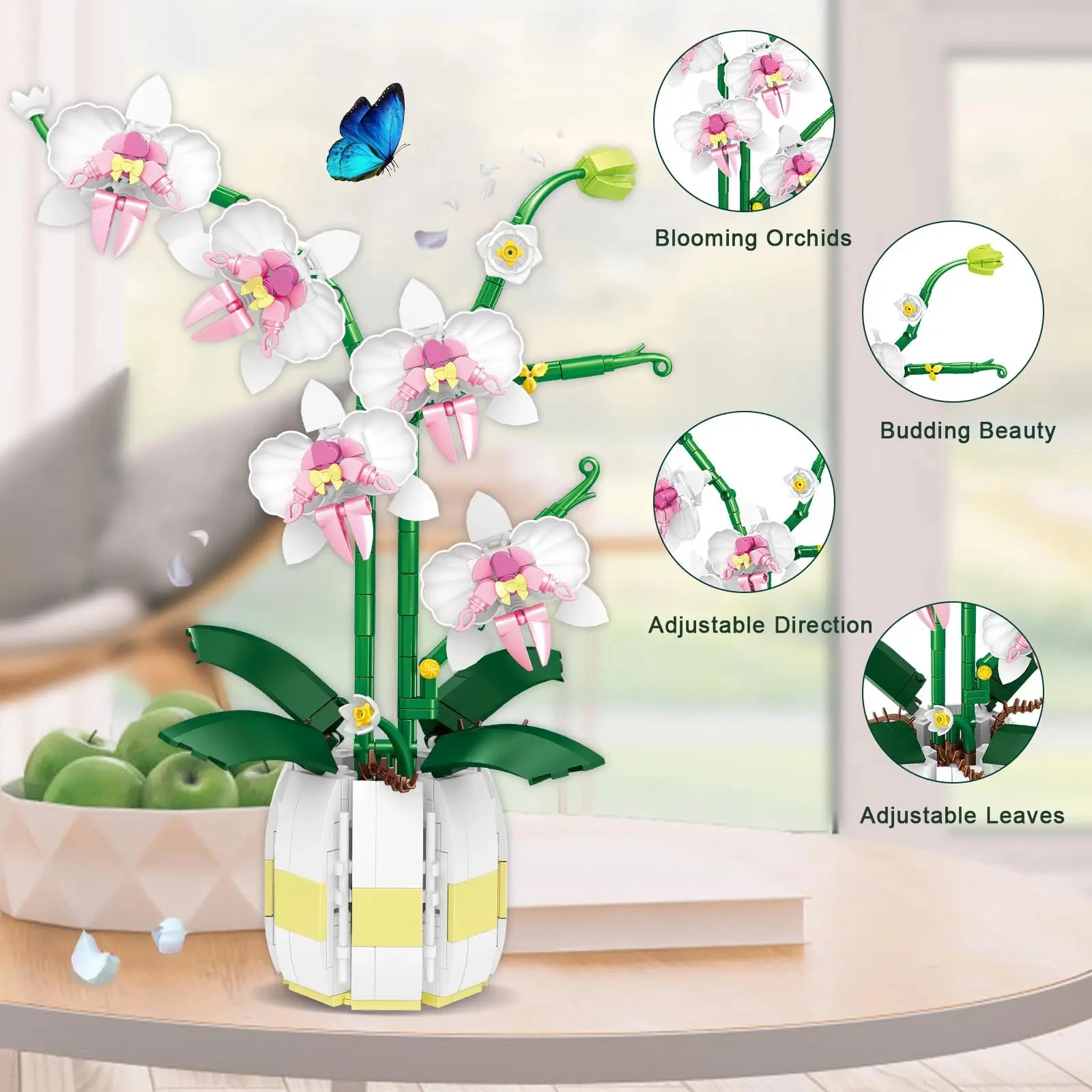 Zestaw do budowania kwiatów orchidei, kolekcja roślin botanicznych Bonsai, dekoracje do domowego biura, klocki dla dorosłych dzieci w wieku 6+, 616 szt.