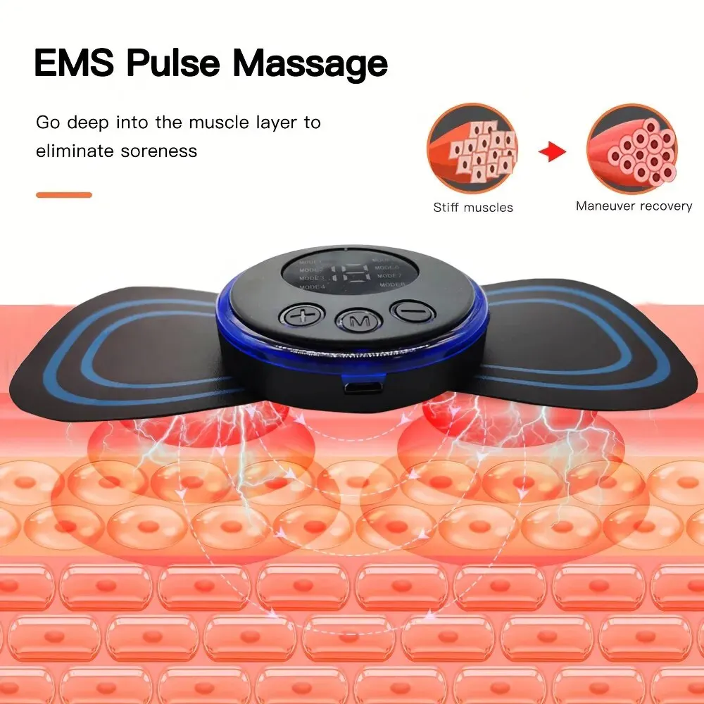 Massageador recarregável do pescoço com controle remoto, 8 modos, pulso de baixa frequência EMS, relaxamento muscular, alívio da dor