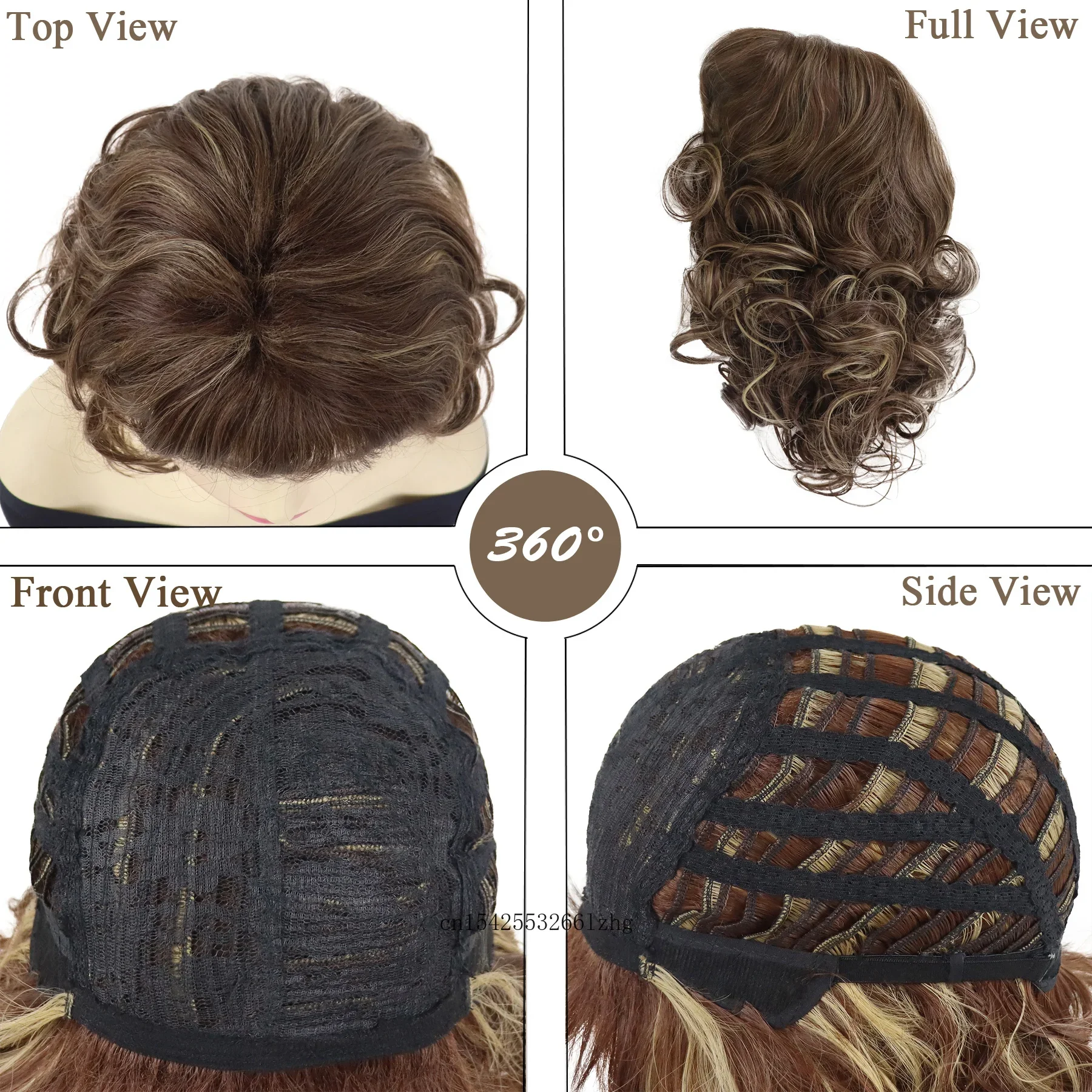 Gnimegil-フリンジ付きの合成カーリーウィッグ,女性用,ミディアムミックス,茶色,ふわふわ,エレガント,コスプレ,ハロウィーンパーティー,毎日