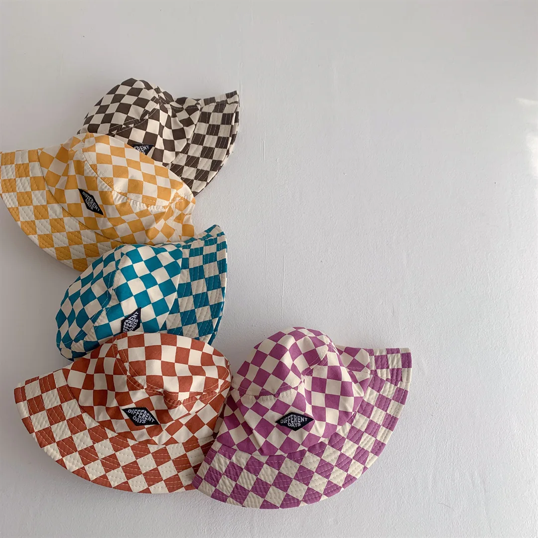 Moda xadrez padrão crianças balde chapéu bonito xadrez bebê meninos meninas chapéu de sol macio crianças chilren pescador panamá bonés
