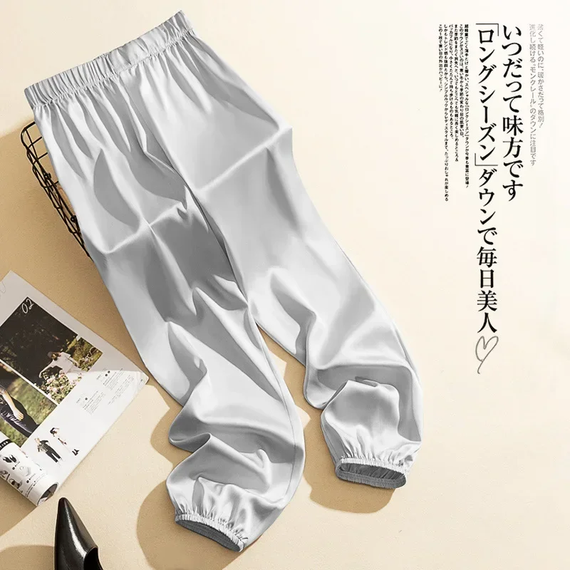 Cao Cấp Làm Từ Vải Lụa Acetate Quần Ống Rộng Nữ Mùa Hè Rời Lụa Satin Knickerbockers Quần Lụa Chiều Dài Mắt Cá Chân Quần