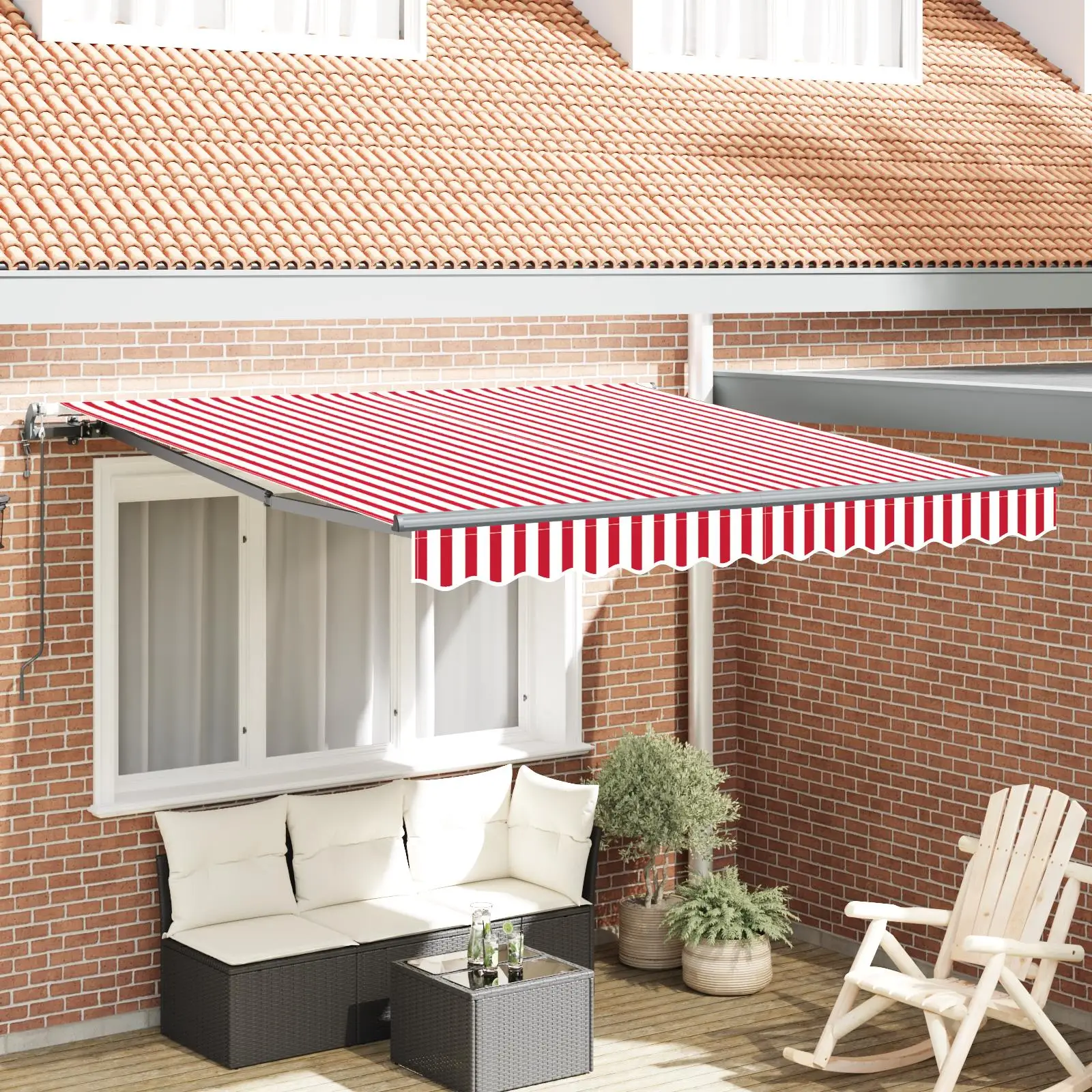 Tenda retrattile rossa e bianca Soluzione parasole per esterni in tessuto 350 x 250 cm