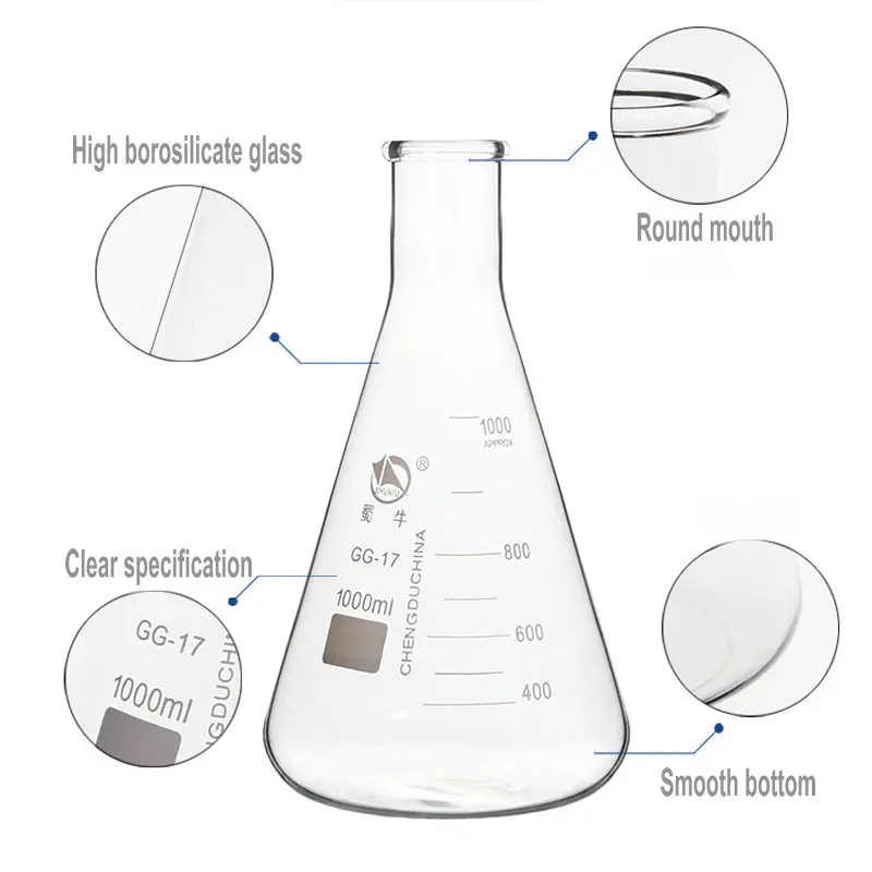 1 50Ml/100Ml/150Ml/200Ml/250Ml/300Ml/500Ml/1000Ml Thủy Tinh Borosilicate Hình Nón Erlenmeyer Bình Giữ Nhiệt Cho Phòng Thí Nghiệm Hóa Học Thiết Bị