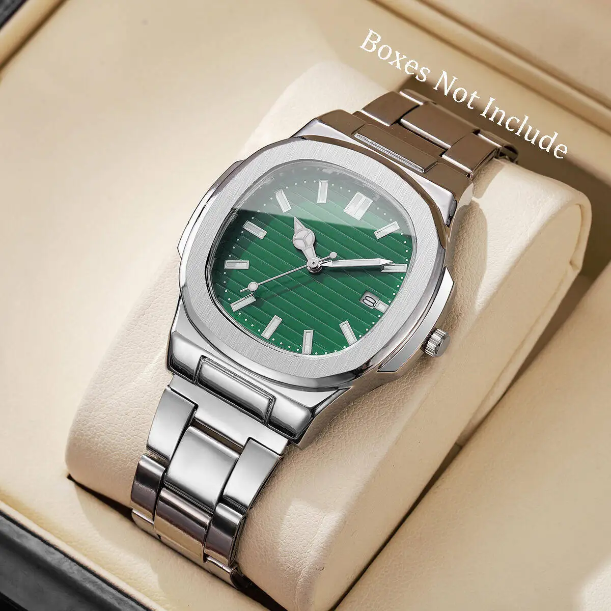 Relojes de negocios de lujo para hombres Reloj de cuarzo con correa de acero inoxidable y esfera cuadrada a la moda con calendario para reloj para hombres (sin caja)