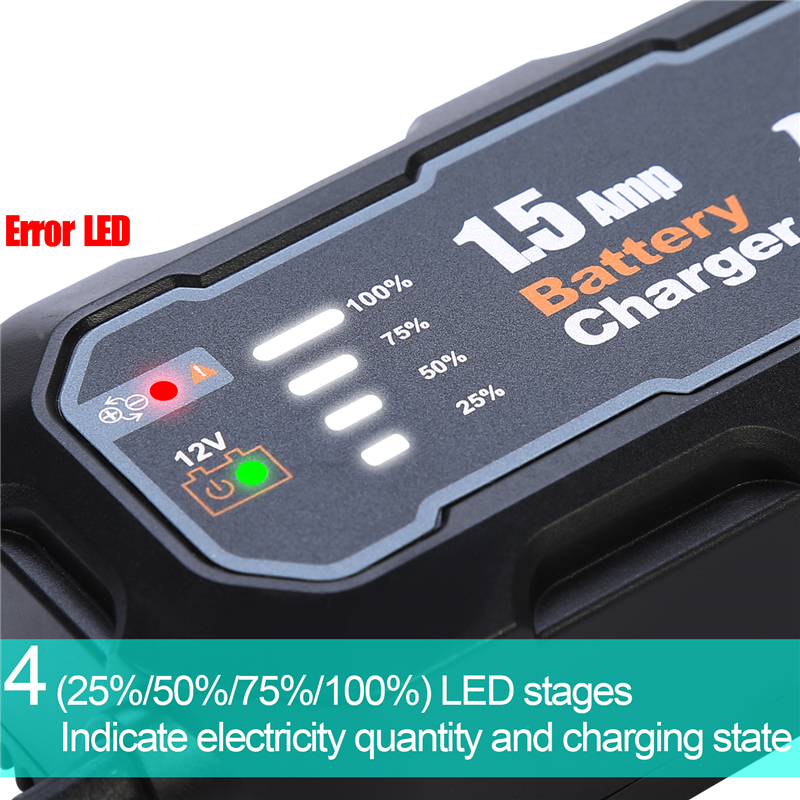 Cargador de batería inteligente automático para motocicleta, 12V, 1500mA, mantenedor para coche/RV/ATV/barco, cargador automático de batería con LED