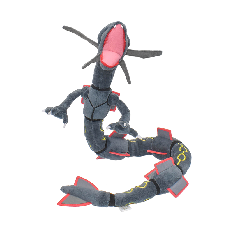 Brinquedos de pelúcia Rayquaza brilhantes, jogo de animais de pelúcia para presente colecionável, peluches macios, personagem de desenho animado fofo preto 12 polegadas