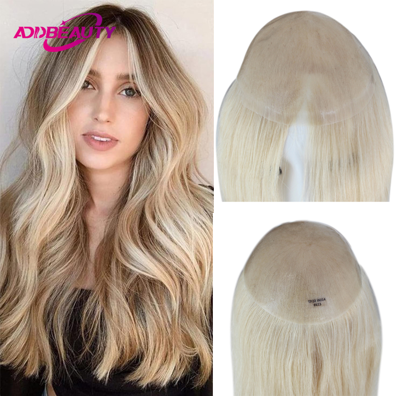 New Women Toupee Full PU Vloop Injection Human Hair Wigs Indian Hair Extension Hairpiece System Hair Topper Natural Blonde Wigs