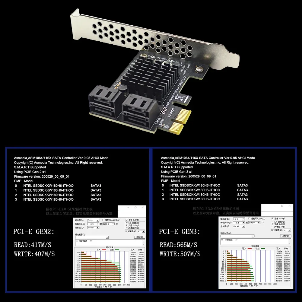 4 พอร์ต SATA III การ์ดขยาย PCIe 6Gbps SATA 3.0 ไปยัง PCI-e 1X การ์ด PCI Express อะแดปเตอร์เพิ่มการ์ด PCI-E X4 X8 X16