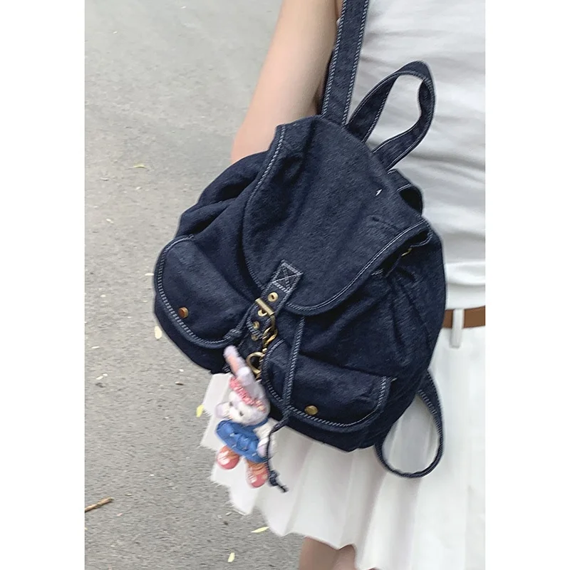 데님 백팩 여성용 캐주얼 대용량 트렌디 데님 캐주얼 대용량 트렌디 백팩 배낭 가방 백팩 배낭 가방 백팩