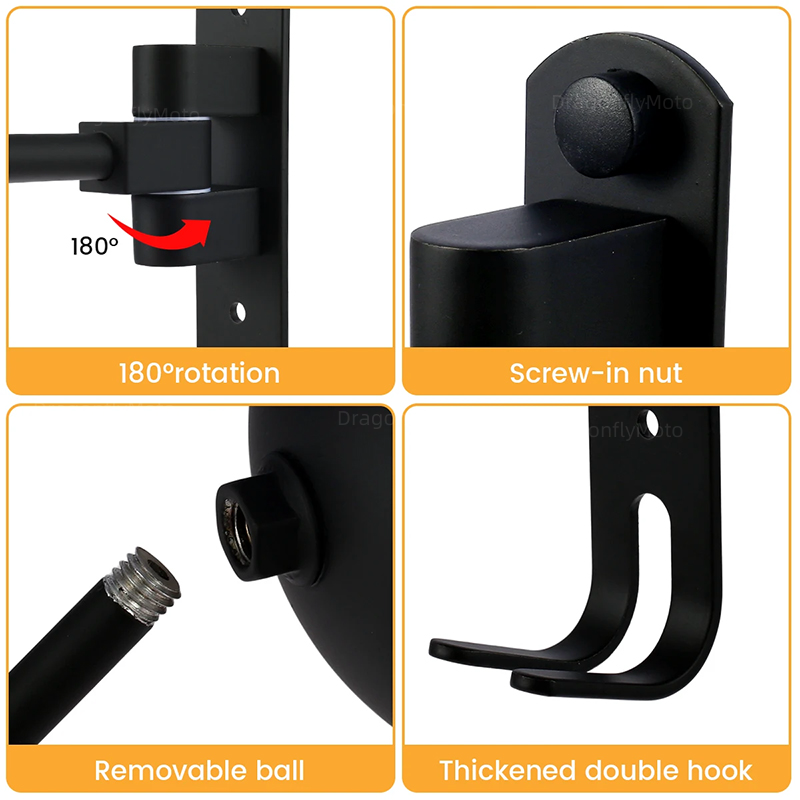 Soporte para casco de motocicleta Soporte para casco de montaje en pared 180 °   Colgador de casco giratorio con ganchos para abrigos, gorras, bicicleta, béisbol, Rugby