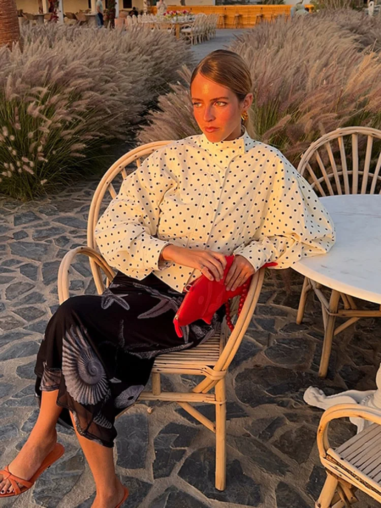 Elegante sólido polka dot impresso jaqueta curta casacos feminino manga longa alta em torno do pescoço ternos 2025 nova senhora high street office wear