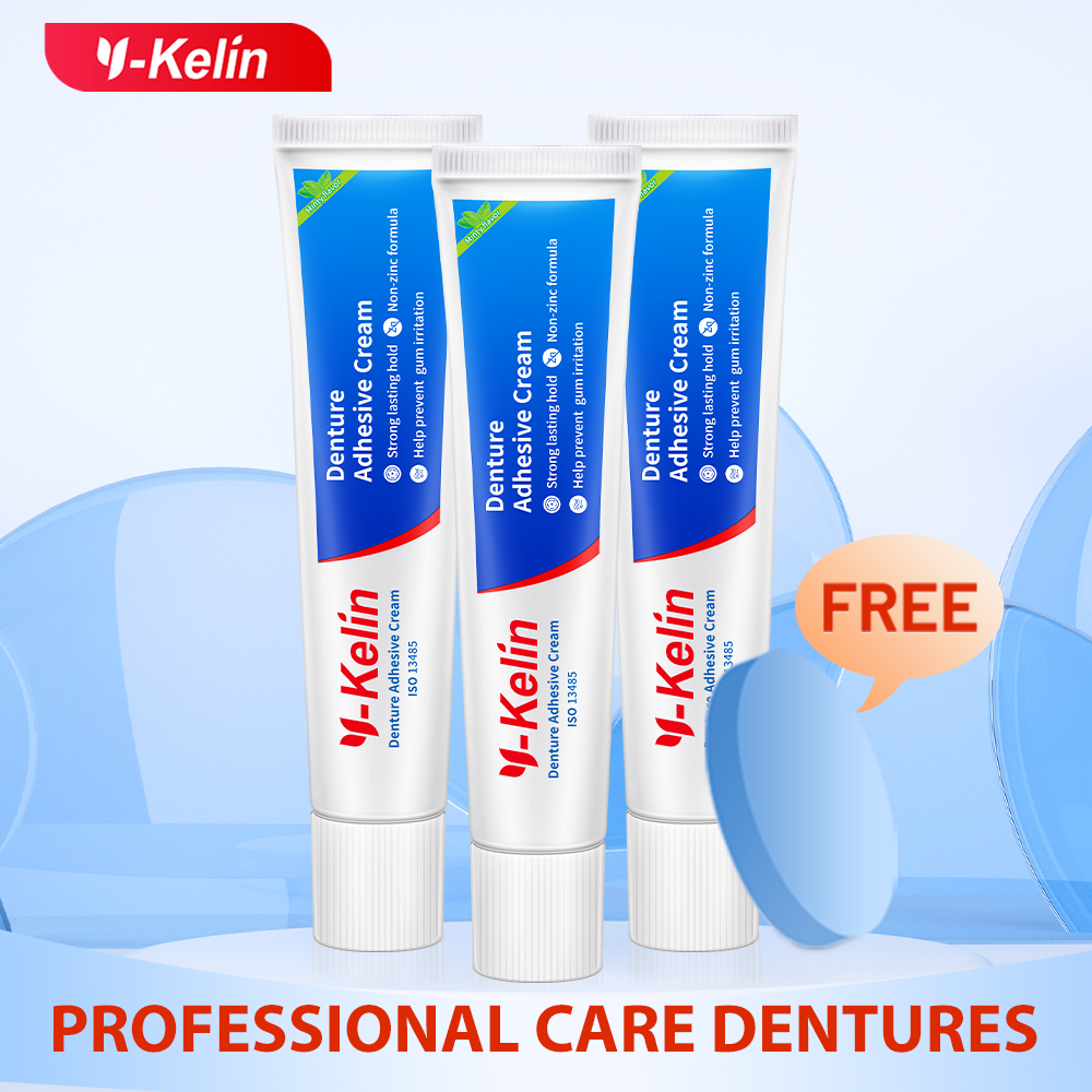 Y-Kelin – crème adhésive pour prothèse dentaire, 120 grammes (40g x 3 paquets), colle forte pour prothèse dentaire, faux cadeau amovible pour personnes âgées